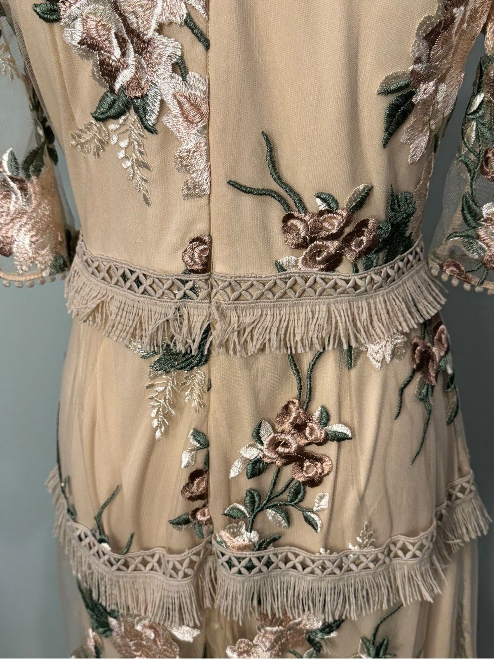 Just ME Embroidered Cream Tiered Lace Dress Size S - Picture 7 of 9